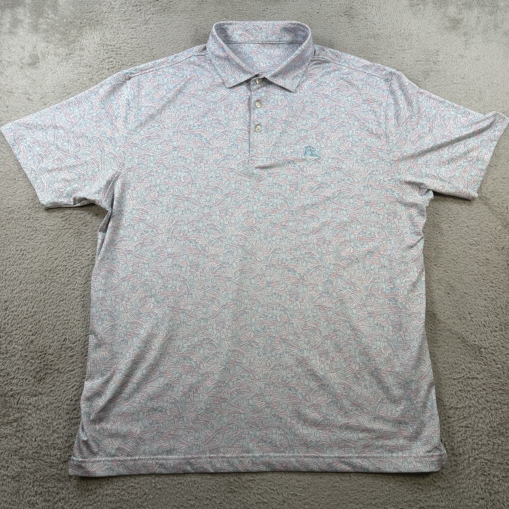 Rhoback Polo Shirt Mens XL White F1 Performance Stretch Active Golf Racing Car